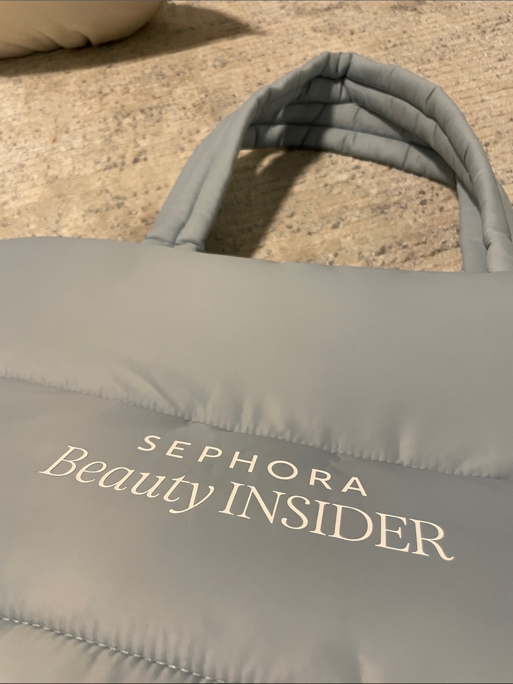 NEW Sephora Quilted PUFFER Light Blue‎ Beauty Insider X LARGE Tote BAG